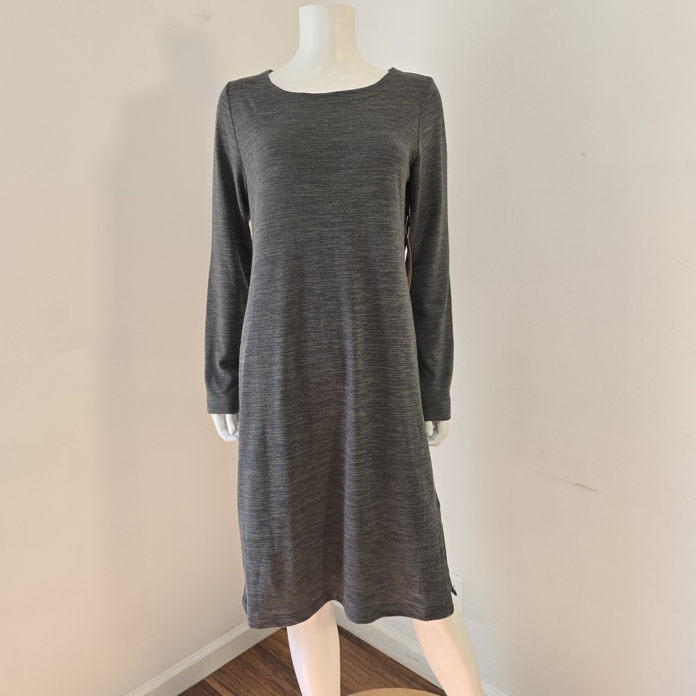 Lole Marley Sheath Dress Sz L Heathered Black Knit Long Sleeve Stretchy Zip NWT